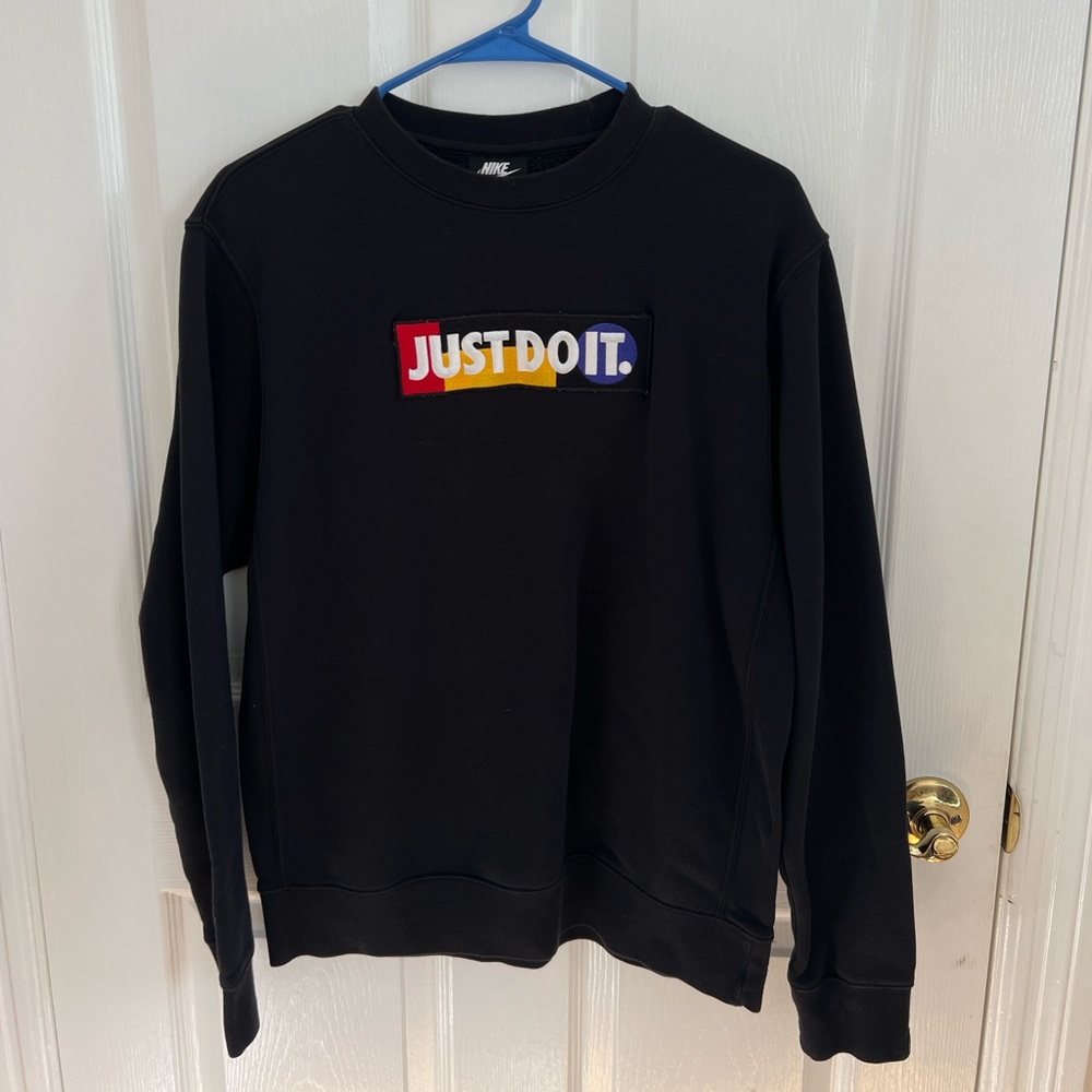 Nike Men's Black Crewneck Sweater with Multicolor Logo